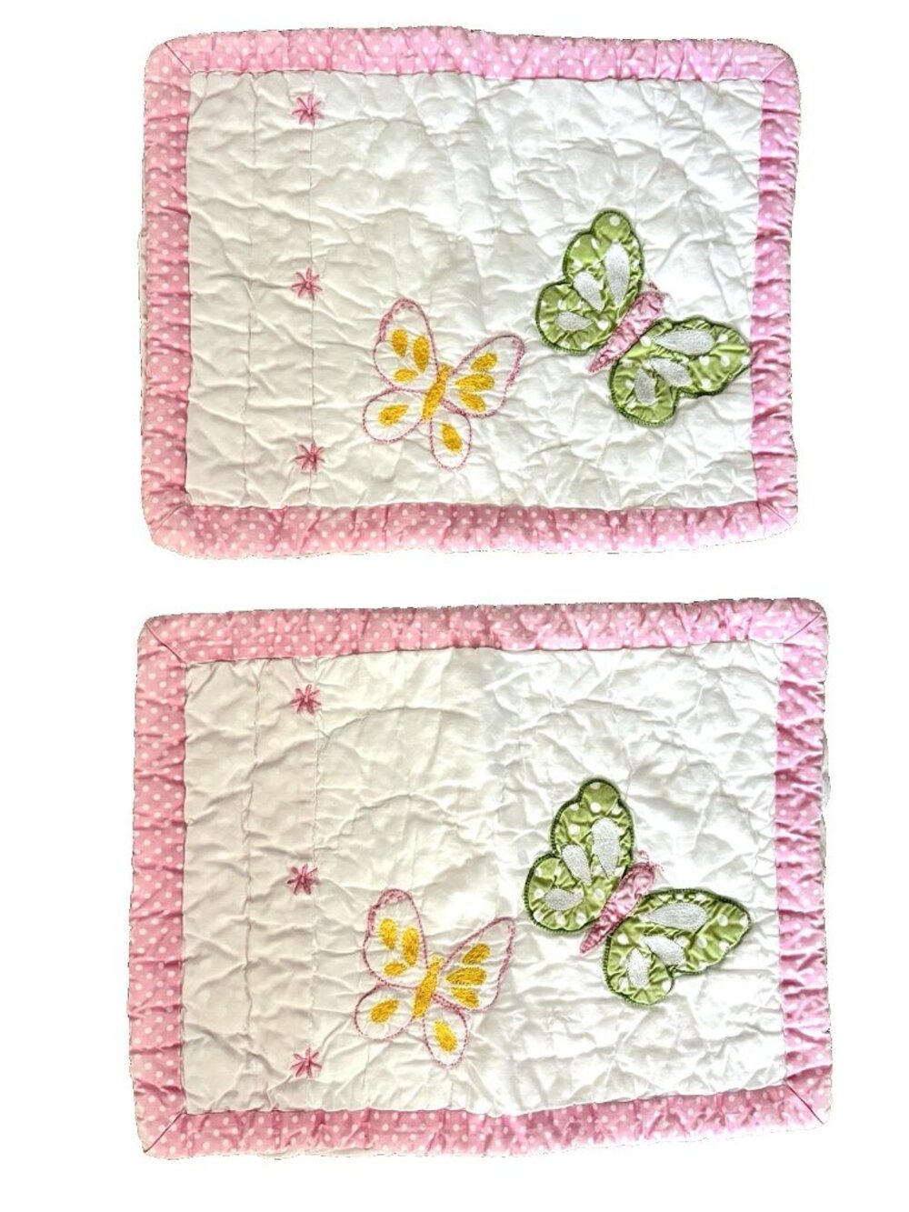 POTTERY BARN KIDS 2 Quilted Pillow Covers Butterfly Butterflies Lumbar 16"x12"